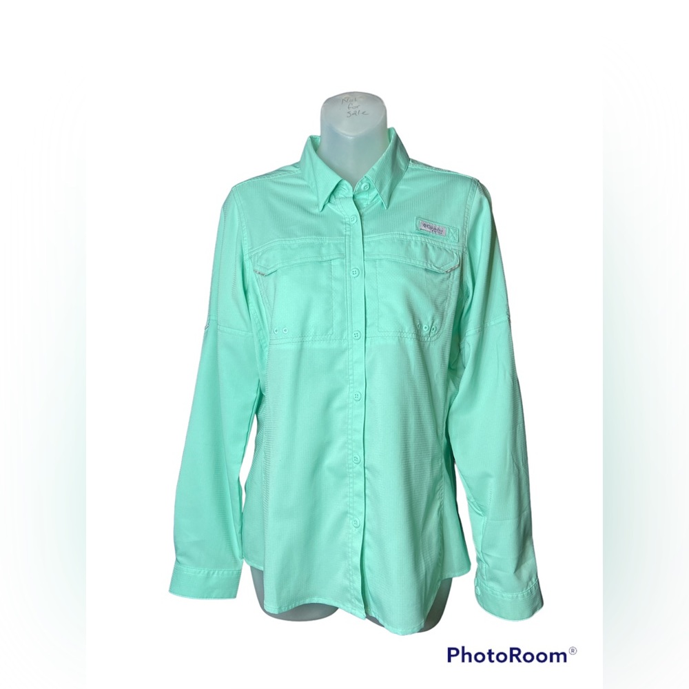 Columbia Women's Omni-Shade Button Down Shirt ~ Small S/P Blue/Teal